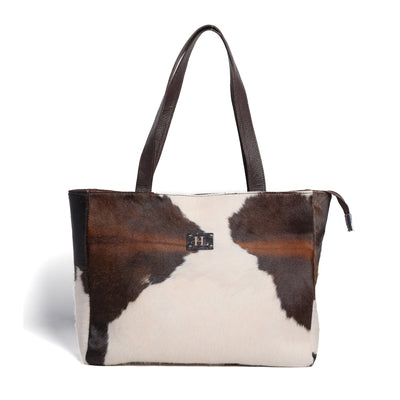 Brown & White Hair-on Leather Tote Bag