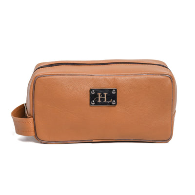 Camel Tan Milt Leather Toiletry Bag For Men & Women