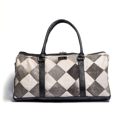 Grey & White Patch Hair-on Leather Duffle Bag