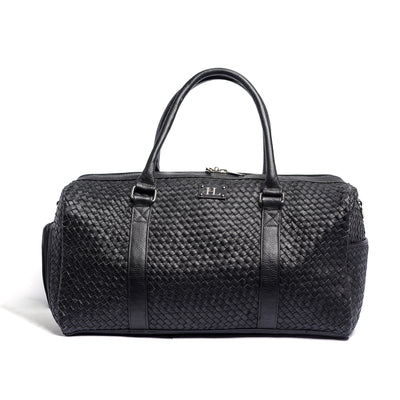 Black Braided Leather Duffle Bag