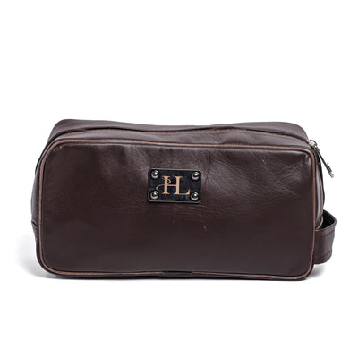 Brown Finished Leather Toiletry Bag For Men & Women