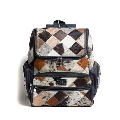 Multi Patch Black Hair-on Leather Backpack
