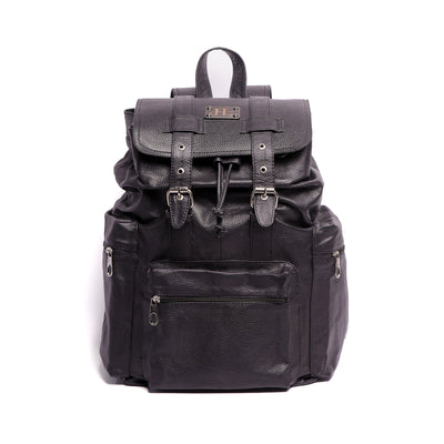 Black Travel Milt Leather Backpack