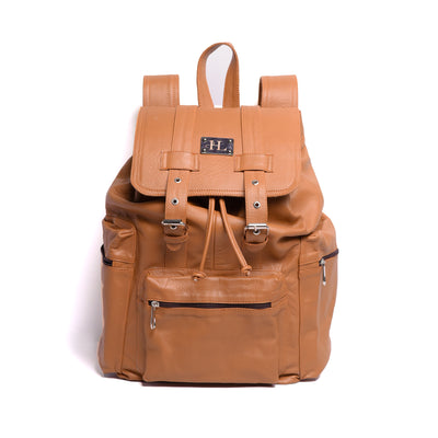 Camel Tan Travel Finished Leather Backpack