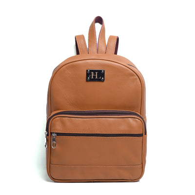 Camel Tan Finished Leather Mini Backpack