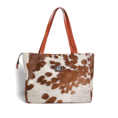 Tan & White Hair-on Leather Tote Bag