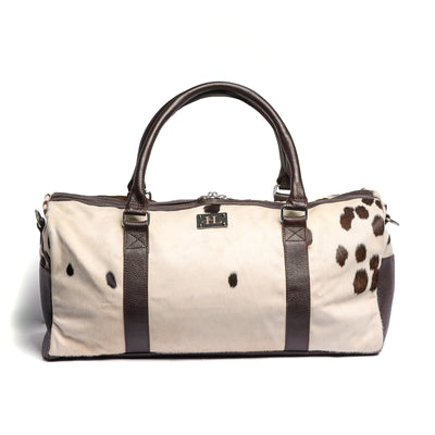 White & Dark Brown Hair-on Leather Duffle Bag