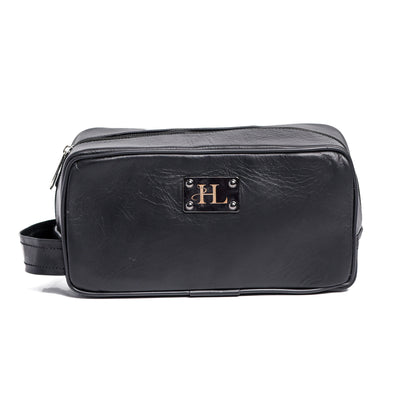 Black Finished Leather Toiletry Bag For Men & Women