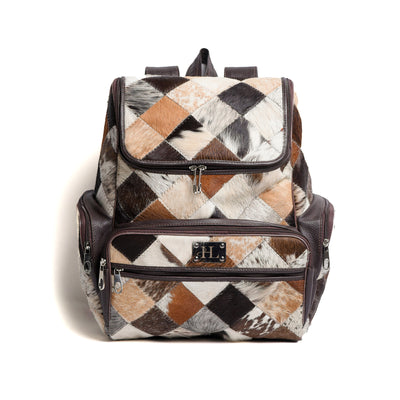 Multi Patch Brown Hair-On Leather Backpack