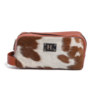 Tan & White Toiletry Bag Hair-on Leather For Men & Women