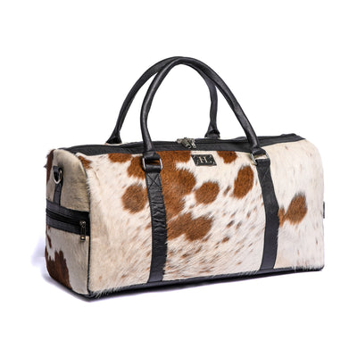 Brown & White Hair-on Leather Duffle Bag