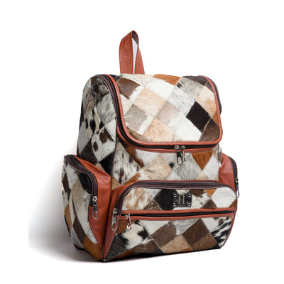 Multi Patch Tan Hair-On Leather Backpack