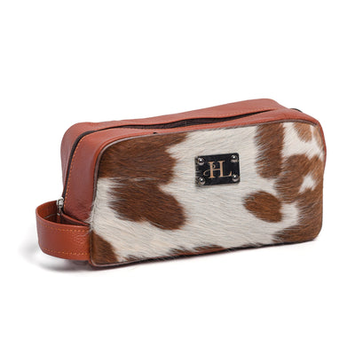 Tan & White Toiletry Bag Hair-on Leather For Men & Women