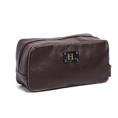 Brown Finished Leather Toiletry Bag For Men & Women