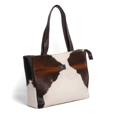Brown & White Hair-on Leather Tote Bag