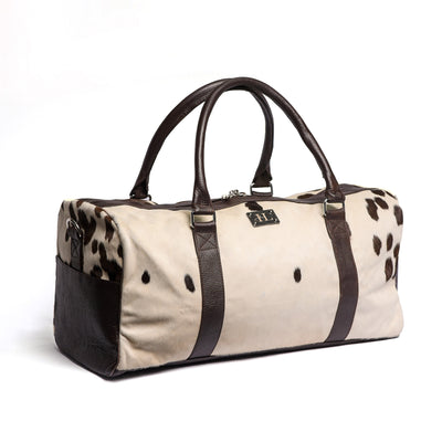 White & Dark Brown Hair-on Leather Duffle Bag