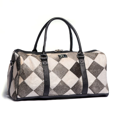 Grey & White Patch Hair-on Leather Duffle Bag