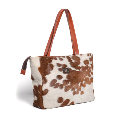 Tan & White Hair-on Leather Tote Bag
