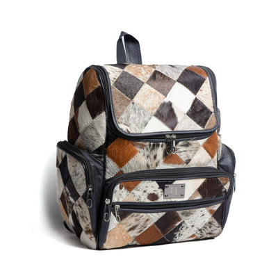 Multi Patch Black Hair-on Leather Backpack