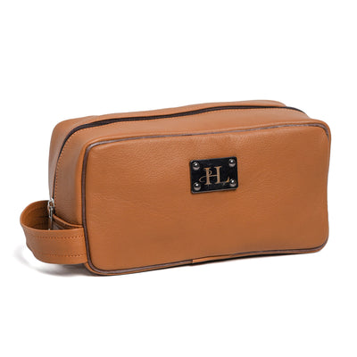 Camel Tan Milt Leather Toiletry Bag For Men & Women