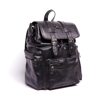 Black Travel Finished Leather Backpack