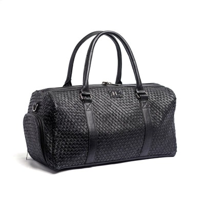 Black Braided Leather Duffle Bag