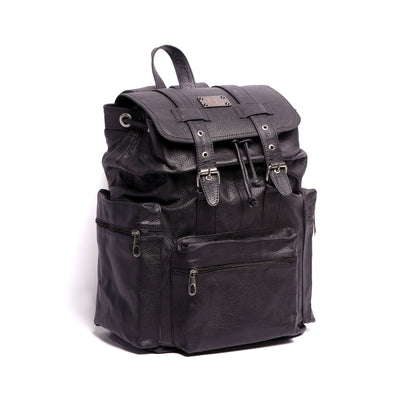 Black Travel Milt Leather Backpack