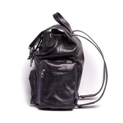 Black Travel Finished Leather Backpack