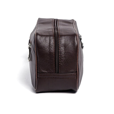 Brown Finished Leather Toiletry Bag For Men & Women