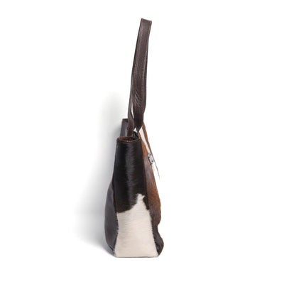 Brown & White Hair-on Leather Tote Bag