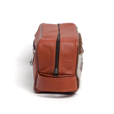 Tan & White Toiletry Bag Hair-on Leather For Men & Women