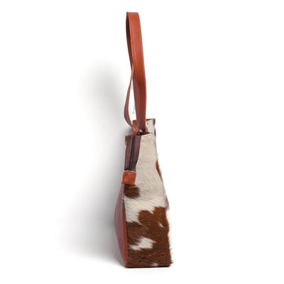 Tan & White Hair-on Leather Tote Bag