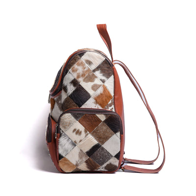 Multi Patch Tan Hair-On Leather Backpack