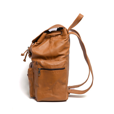 Camel Tan Travel Finished Leather Backpack