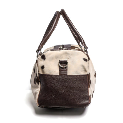 White & Dark Brown Hair-on Leather Duffle Bag