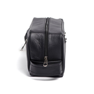 Black Finished Leather Toiletry Bag For Men & Women