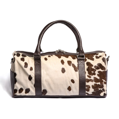 White & Dark Brown Hair-on Leather Duffle Bag