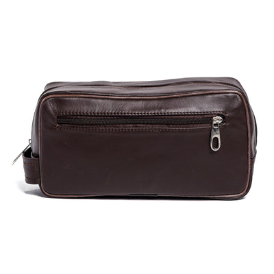 Brown Finished Leather Toiletry Bag For Men & Women