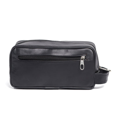 Black Finished Leather Toiletry Bag For Men & Women