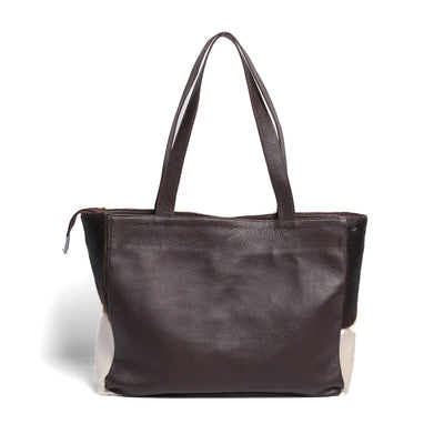 Brown & White Hair-on Leather Tote Bag