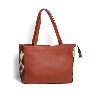 Tan & White Hair-on Leather Tote Bag
