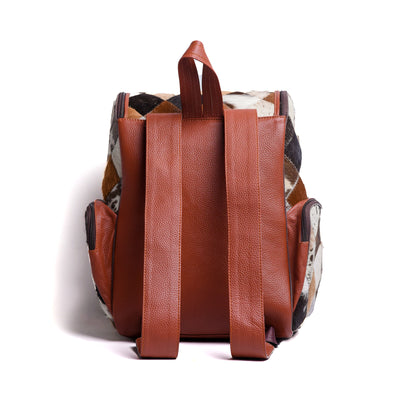 Multi Patch Tan Hair-On Leather Backpack