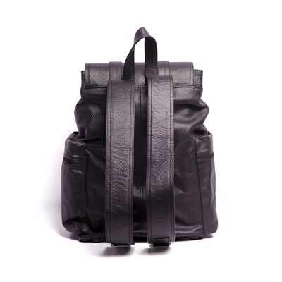 Black Travel Milt Leather Backpack