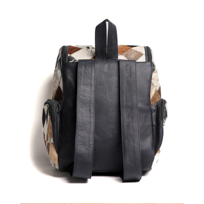 Multi Patch Black Hair-on Leather Backpack