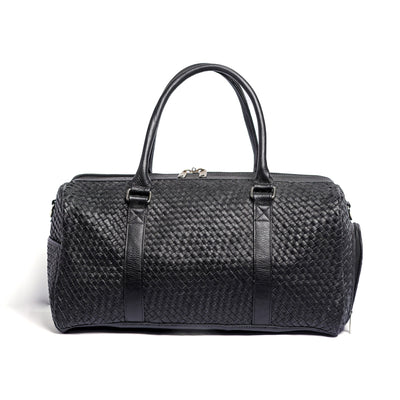 Black Braided Leather Duffle Bag
