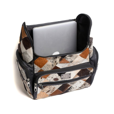 Multi Patch Black Hair-on Leather Backpack