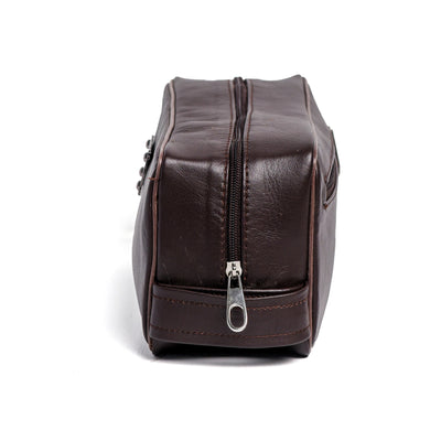 Brown Finished Leather Toiletry Bag For Men & Women