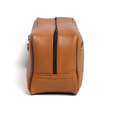 Camel Tan Milt Leather Toiletry Bag For Men & Women