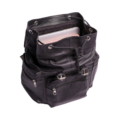 Black Travel Milt Leather Backpack