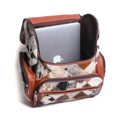 Multi Patch Tan Hair-On Leather Backpack